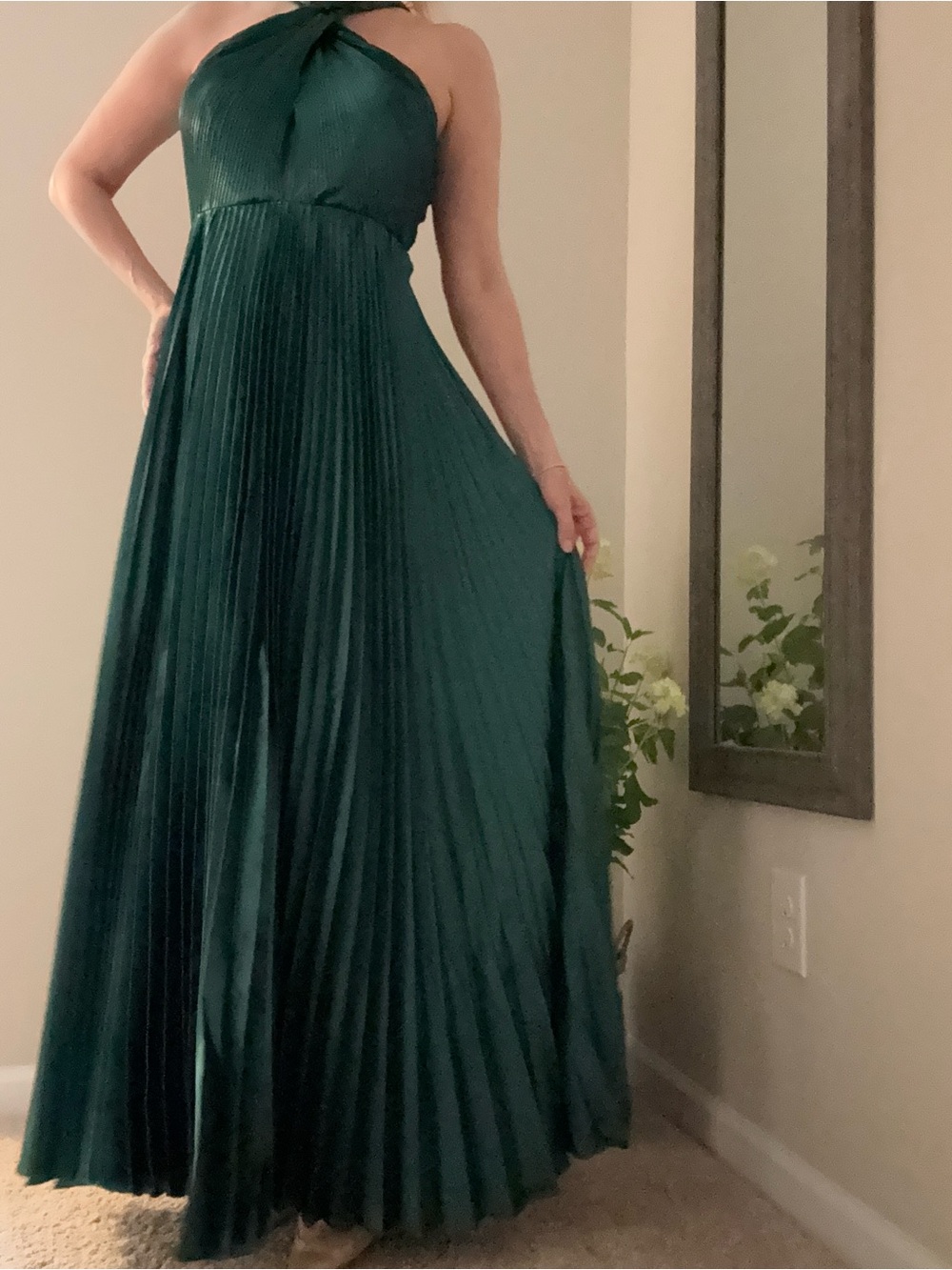 Baltic Born Emerald Green One-Shoulder Pleated Maxi Dress